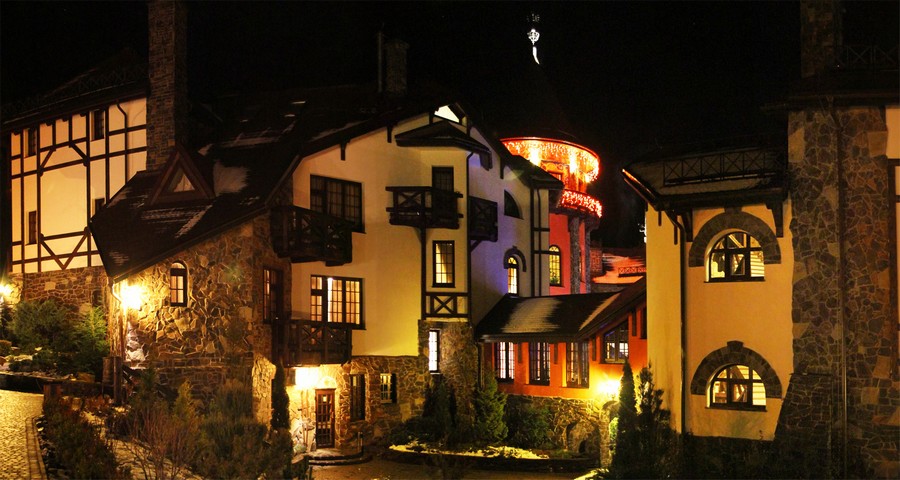 Evening lights in the Carpathians Trapezna Restaurant